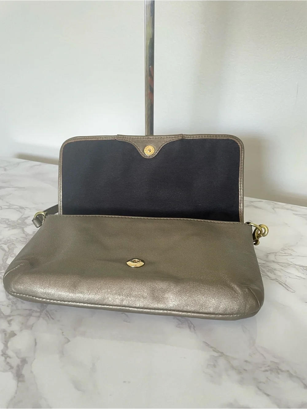 Coach Ashley Metallic Bronze Leather Large Flap Wristlet/Clutch
